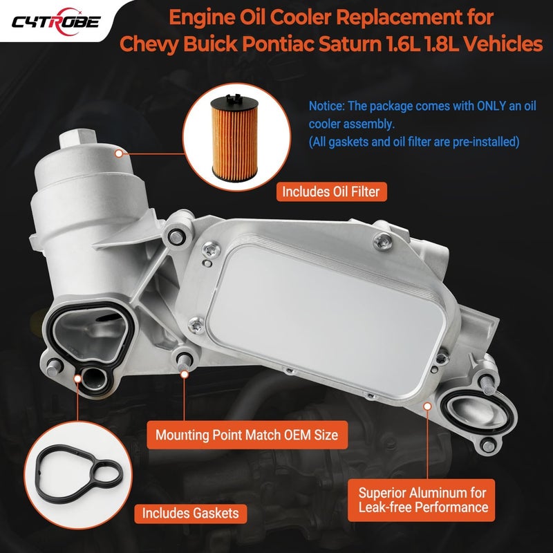 CYTROBE Engine Oil Cooler Filter Housing Assembly Adapter Aluminum Cap with Gasket, Insert, Cap Compatible with 2008-2019 Chevy Cruze Sonic Malibu Aveo,Saturn Astra 1.6L 1.8L Replace# 25199751 918-432 - Image 4